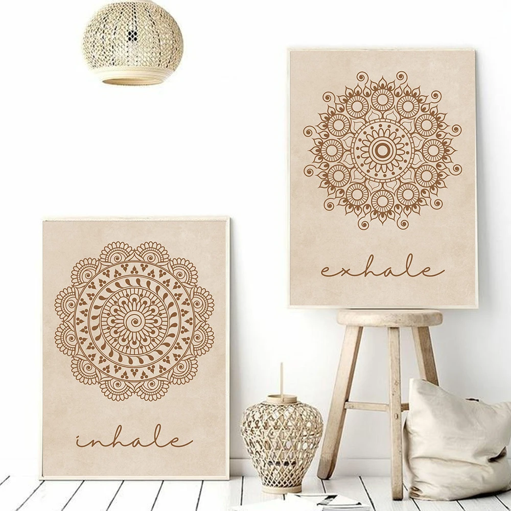 

Mandala Islamic Art Wall Poster For Living Room Decor Minimalist Bohemian Canvas Print Inhale Exhale Quote Poster Home