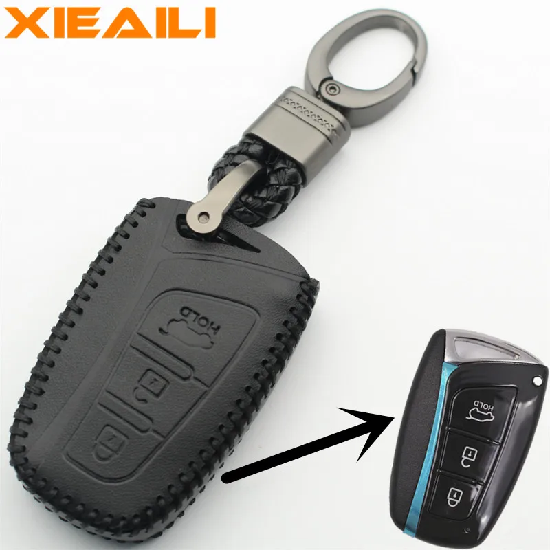 Брелок XIEAILI из натуральной кожи с 3 кнопками чехол для смарт ключа Hyundai