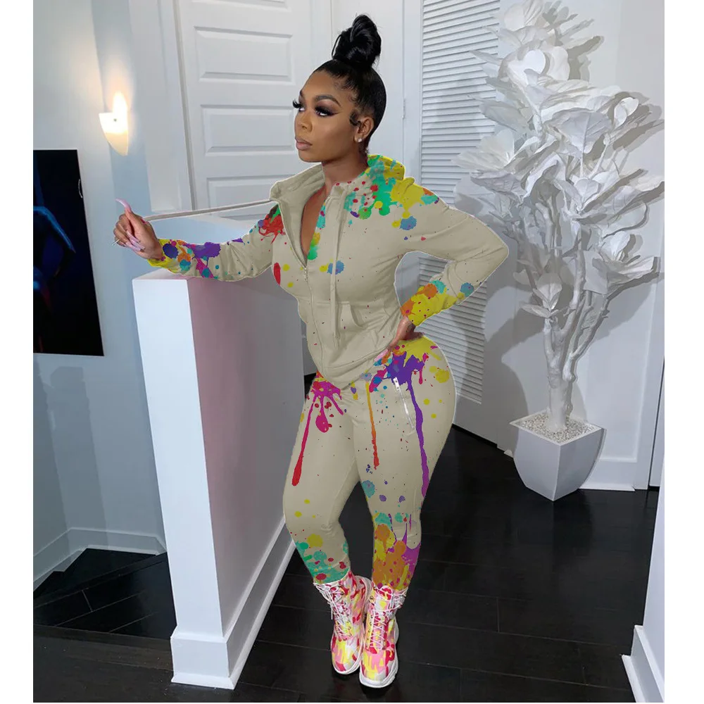 2020 Ladies 2Piece Inkjet Printing Sports Suit Fashion Casual Sportswear Autumn And Winter Long Sleeves |