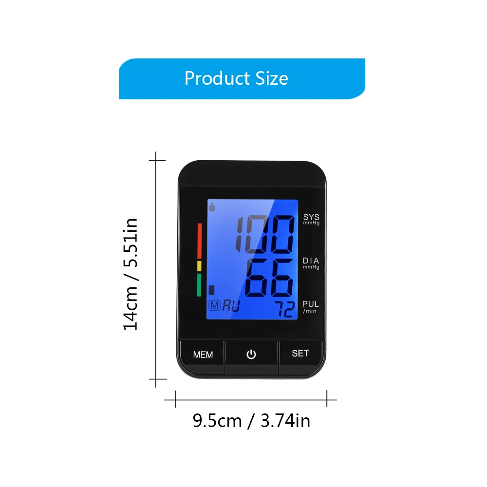 

Upper Arm blood pressure monitor with Cuff Portable Electronic Sphygmomanometer LCD Digital Pulse Rate Meter Household Tonometer