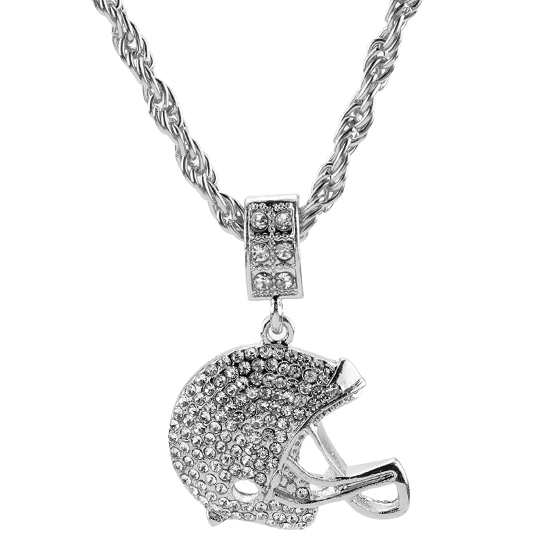 

Crystal Helmet Pendant Necklace Bling Chain Men Necklace Colar