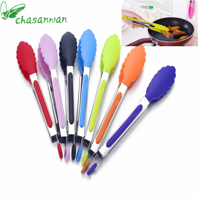

Silicone Food BBQ Tongs Stainless Steel Kitchen Tongs Silicone Non-slip Cooking Clip Clamp BBQ Salad Tools Kitchen Accessories