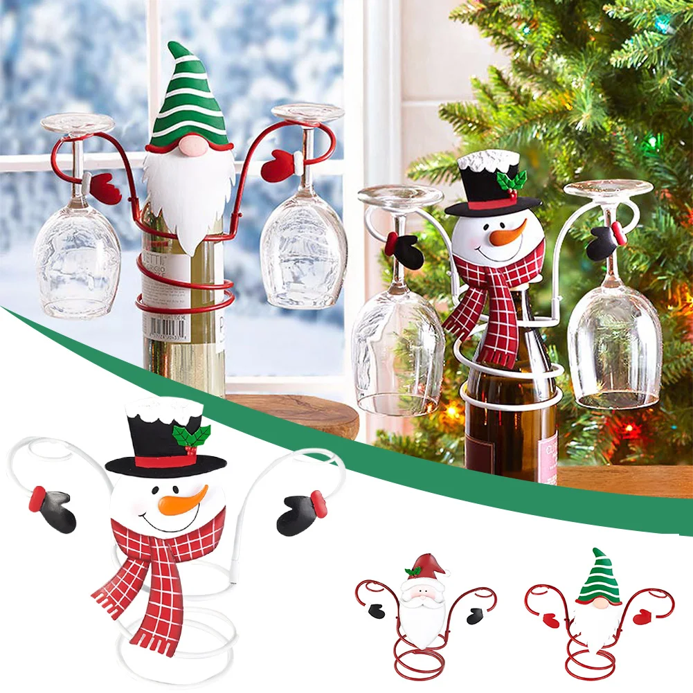 

Christmas Wine Bottle Glass Holder Countertop Storage Rack for 1 Wine 2 Glass for Kitchen Home Decor Santa Claus/Snowman/Dwarf
