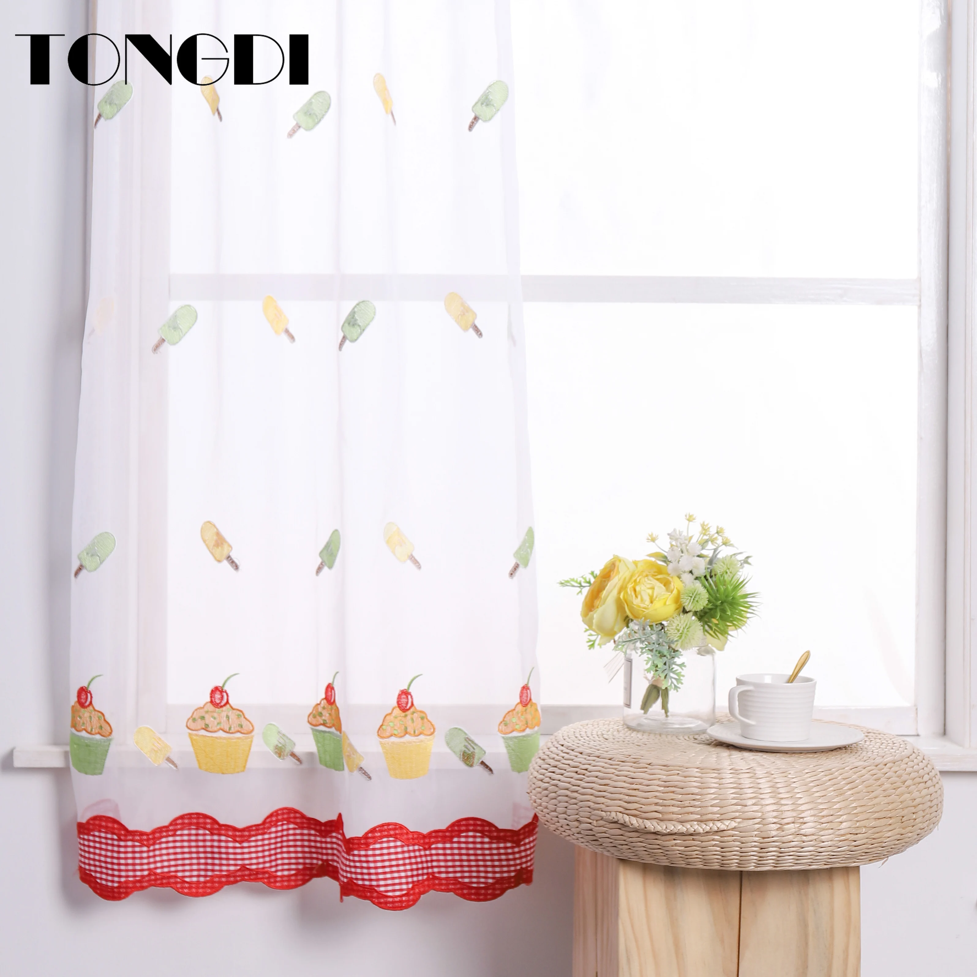 TONGDI домашние кухонные шторы с мультяшным принтом кремовый торт пасторальная