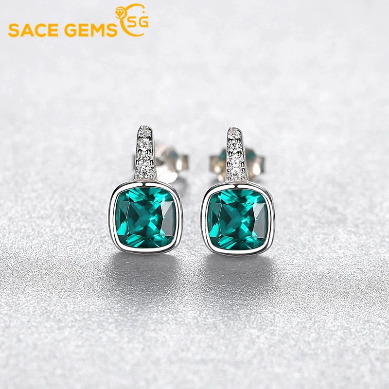 

SACE GEMS 100% 925 Sterling Silver Sparkling Green Zircon Stud Earrings for Women Top Quality Wedding Jewelry Engagement Gifts