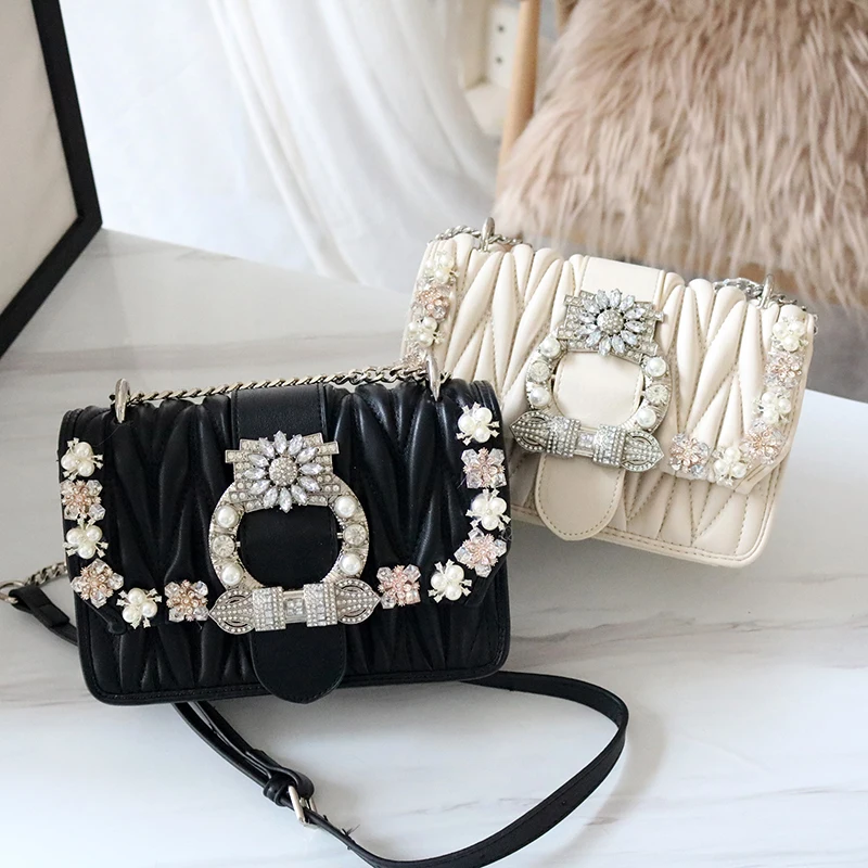Роскошная сумка-мессенджер с украшением из бриллиантов и жемчуга женская