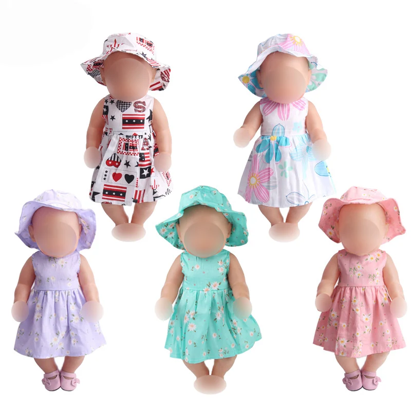 43 см Детские куклы платье для новорожденных летнее с принтом + шляпа от солнца