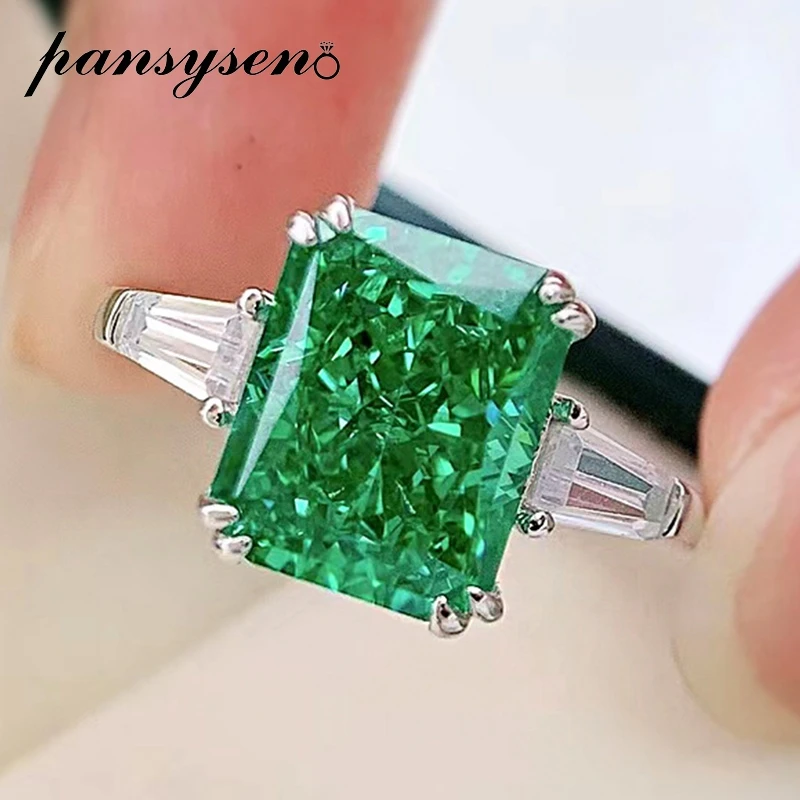 

PANSYSEN Solid 925 Sterling Silver 4CT Emerald Created Moissanite Engagement Cocktail Party Rings for Women Fine Jewelry Gifts