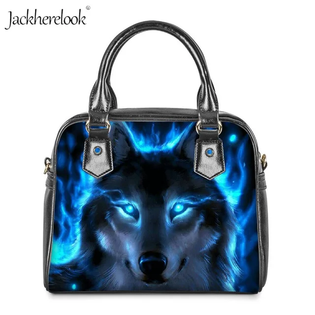 Jackherelook женская сумка через плечо с 3D принтом волка кожаная верхней ручкой синяя