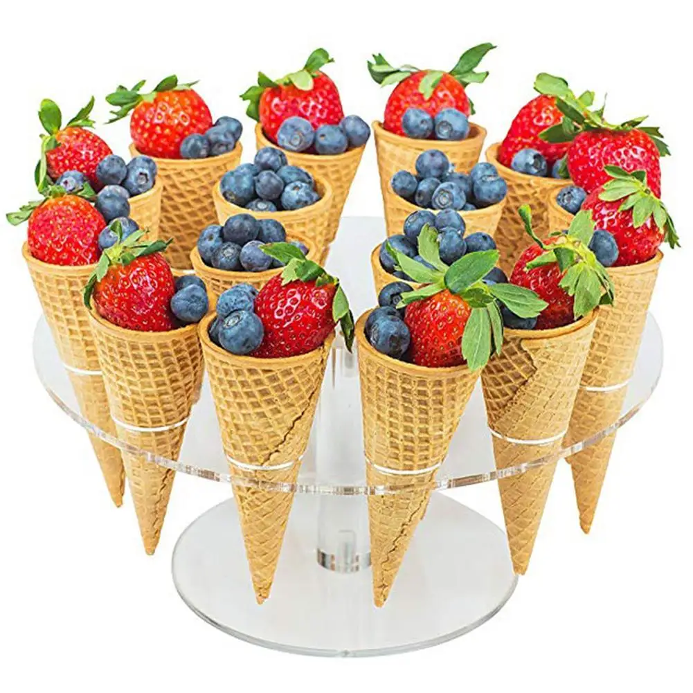 

16-Hole Practical Round Ice Cream Candy Acrylic Holder Cupcake Ice Cream Cone Holder Stand For Party Buffet Display Kitchen Tool