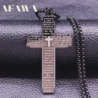 stainless steel catholic bible cross long necklace for womenmen black color choker necklace jewelry collier ras le cou n6019s05