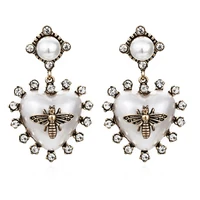 retro baroque heart shaped pearl bee earrings 2021 new exaggerate insect earrings