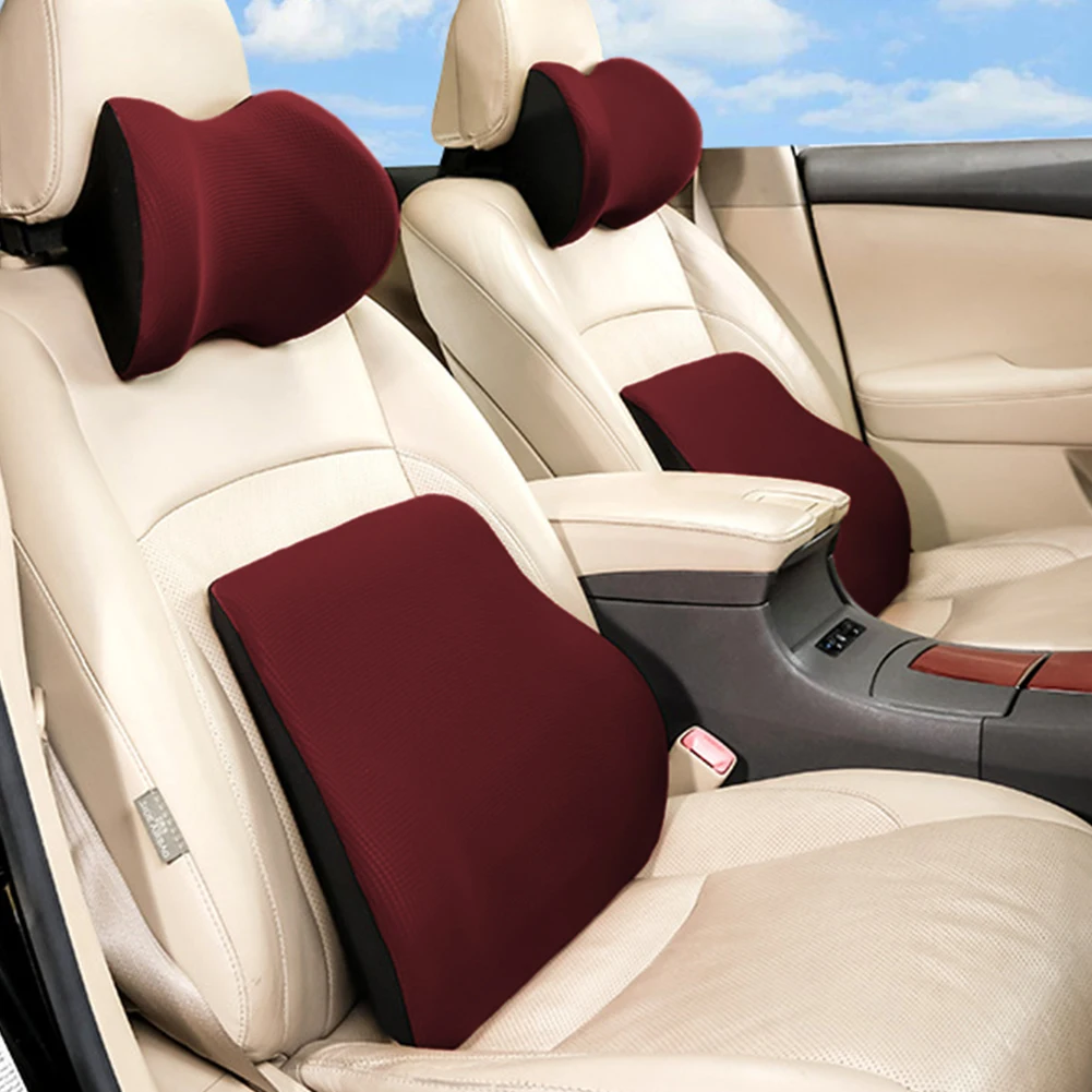 

Car Headrest Seat Pillow Cushion Ice Silk Breathable Memory Cotton Head Lumbar Pillow Backrest Set Auto Cushion Car Accessories