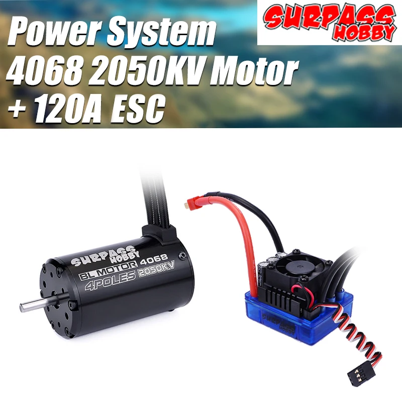 Бесщеточный двигатель SURPASSHOBBY 4068 120A ESC + 2050KV водонепроницаемый без датчика для 1:8