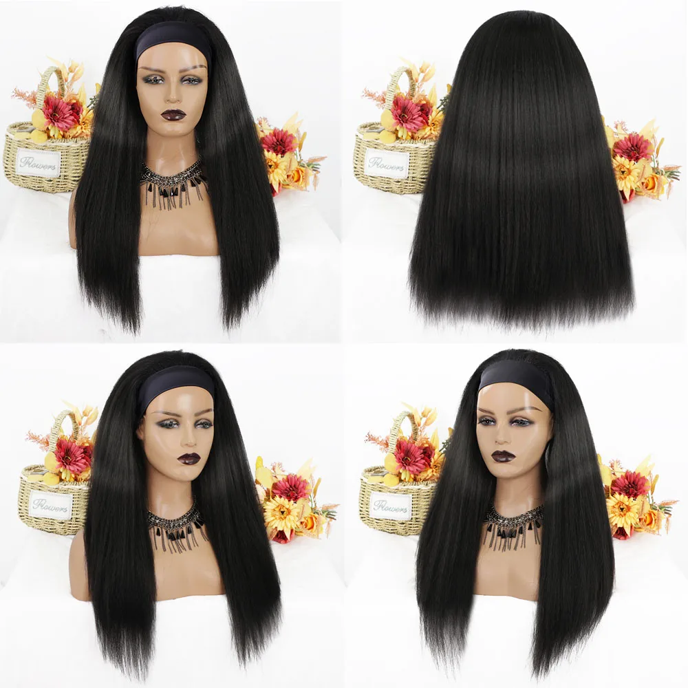 

Yaki Straight Lace Front Wigs Synthetic Headband Wig Glueless Women's Wigs Natural Heat Resistant Hair for Black Women Easy Wear