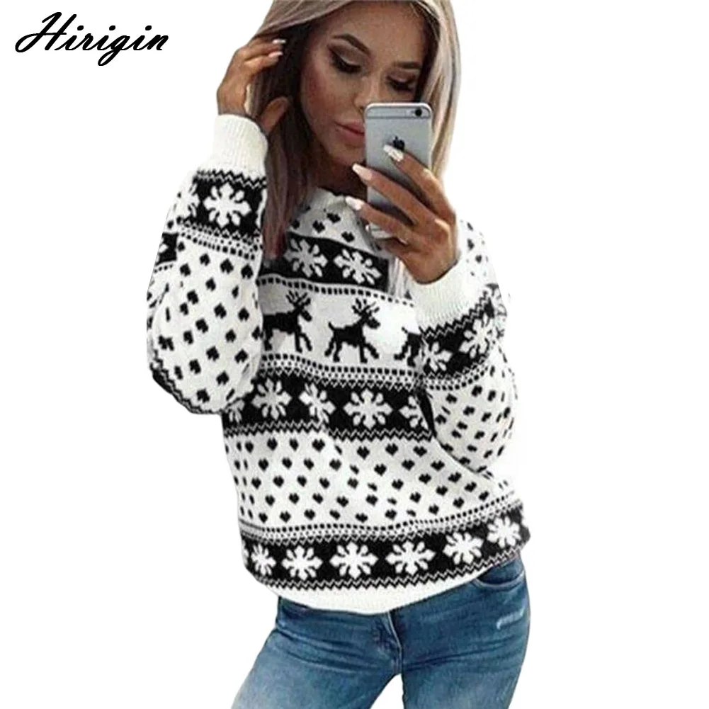 Женский теплый пуловер в рождественском стиле со снежинками Новинка Женская