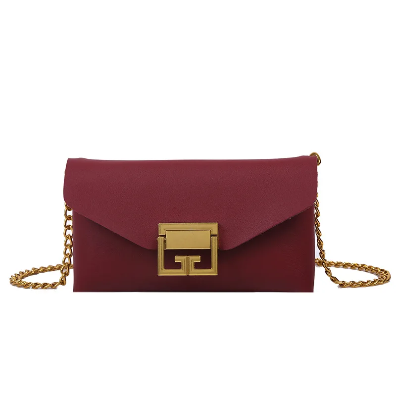 Новинка 2020 Корейская женская тонкая сумка конверт с цепочкой и застежкой