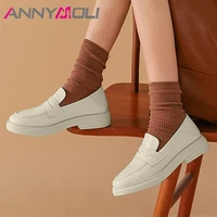 annymoli natural genuine leather platform flats loafers shoes women slip on round toe casual flat shoes female footwear beige 39