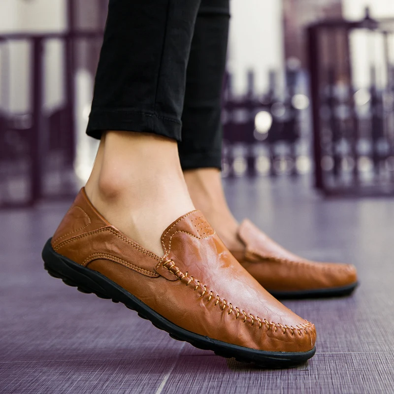 2019 Men Shoes Leather Loafers Soft Design Business Flats Simple Slip On Male Casual Office Footwear Big Size 48 |