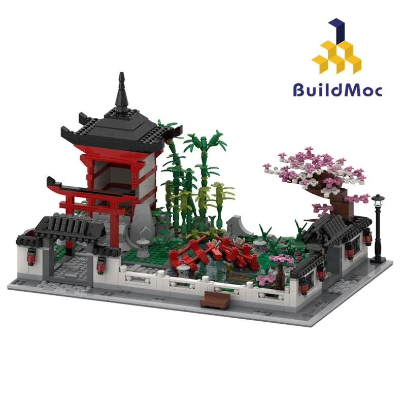 

BuildMoc 1673 pcs City Street View Japan landscape garden Mitarashi Shrine Bricks Creator Tree Building Blocks Toys for children
