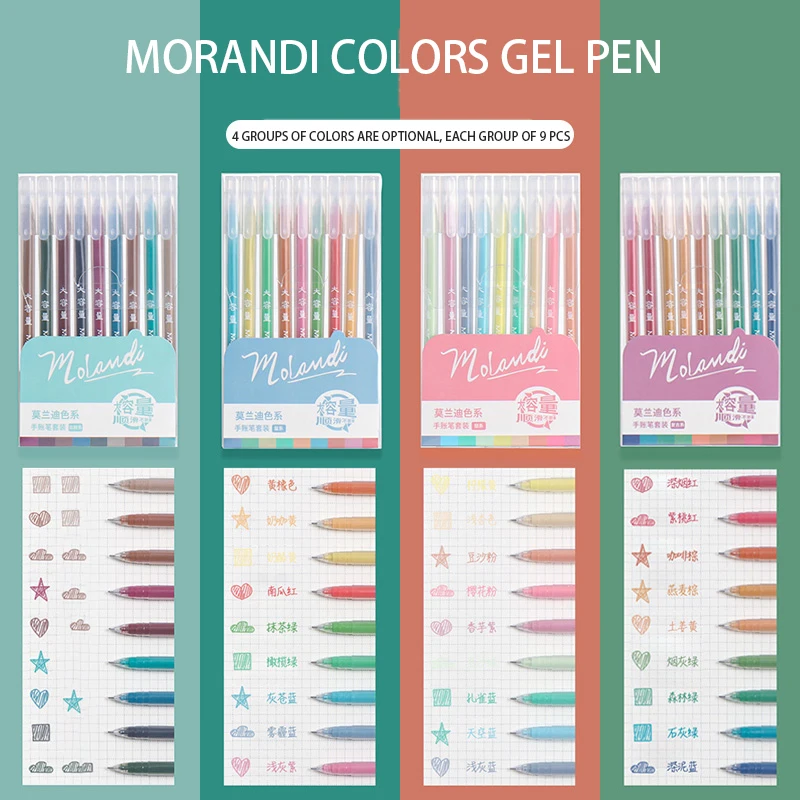 

9pcs Morandi Pen Set Multi Color Gel Ink Pens Vintage Marker Straight Liquid 0.5mm Ballpoint Stationery Gift Office School