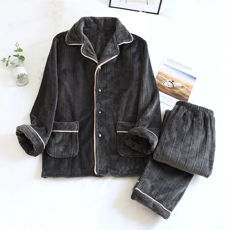 SR193 Winter Warm Pajama Set for Women Thick Velvet Home Flannel Sleepwear Couple Soft Plush Long Pant Men Nightwear Pajamas