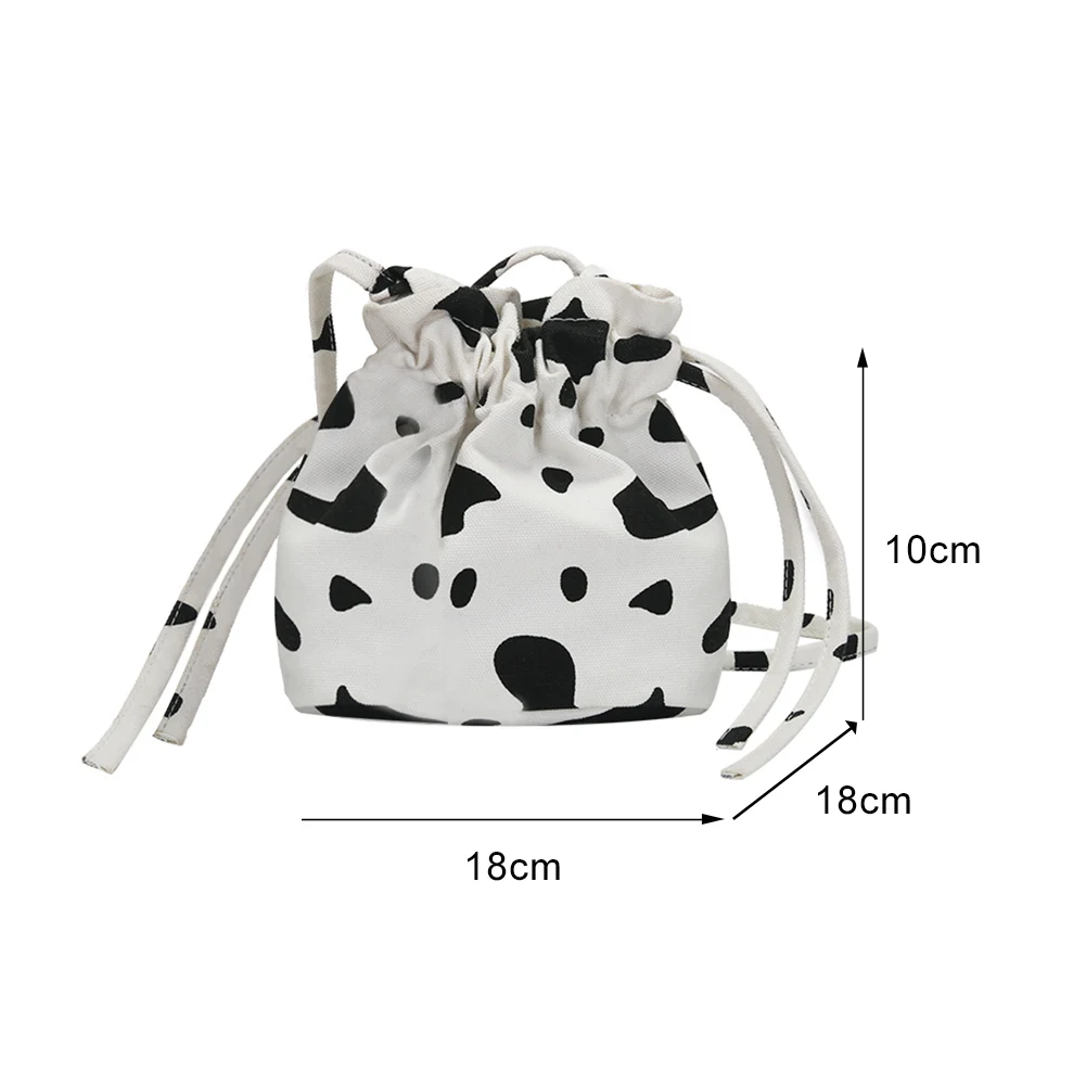 

Fashion Cow Milk Printed Crossbody Bags Women Drawstring Canvas Shoulder Pouch Youth Ladies Simple Versatile Bag