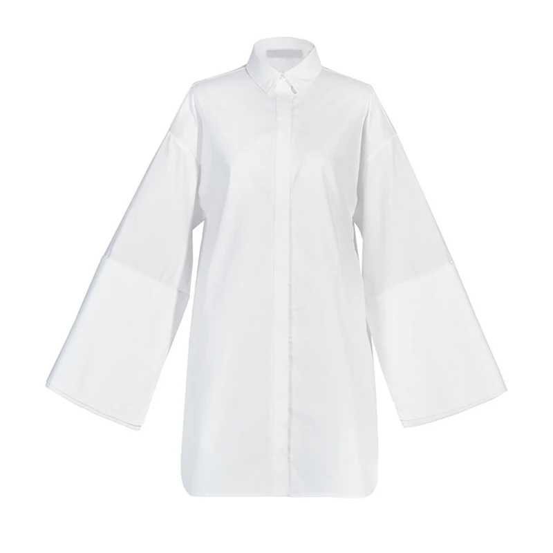 CHICEVER корейское свободное прямое платье-рубашка для женщин воротник с отворотом