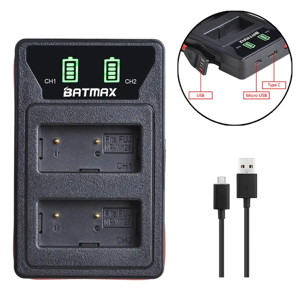 NP-W126 батарея NP W126 2 шт. + встроенное зарядное устройство с двойным USB ЖК-дисплеем