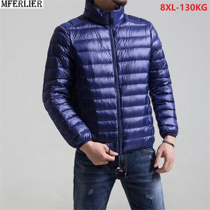 autumn men white duck down jackets parkas plus size men 6XL 7XL 8XL jackets men winter coat loose light thin outwear blue 54 56