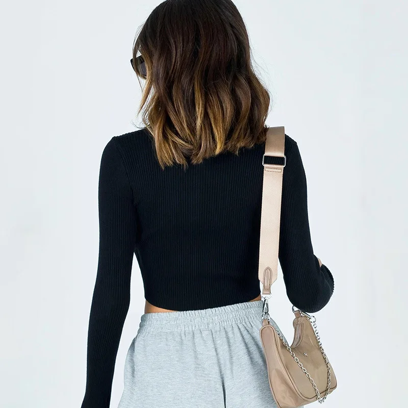 

2020 Autumn New Slim Top Ladies Temperament Solid Color Sexy Zipper V-neck Comfortable Long-sleeved Knitted Top