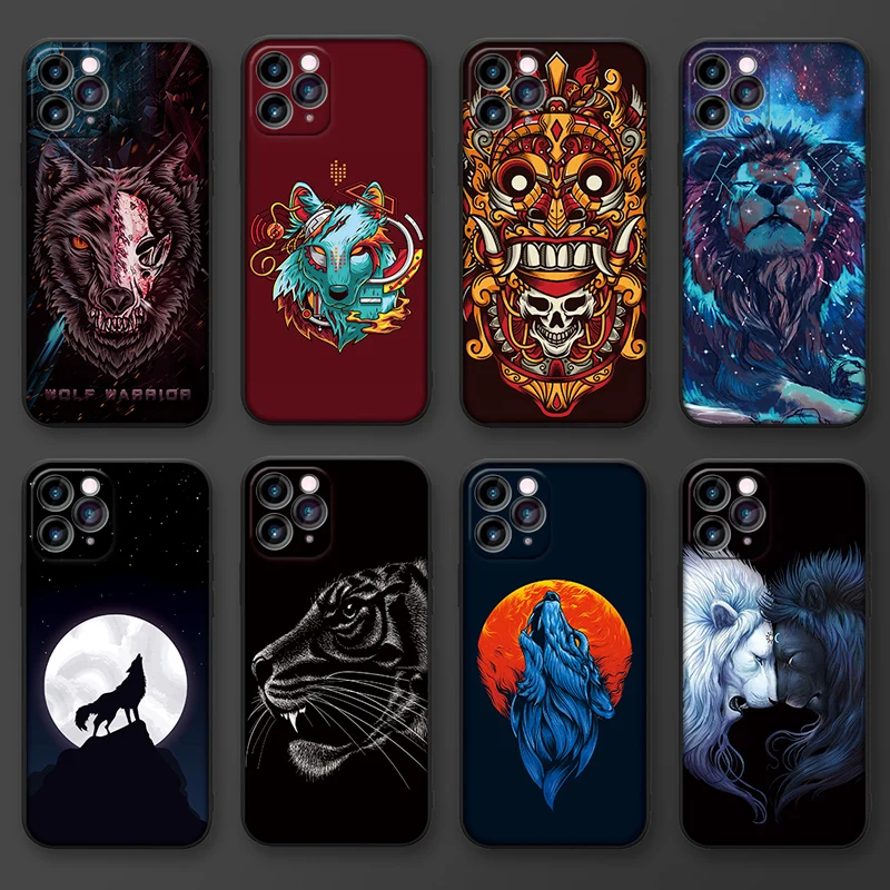 

war Wolf mobile phone case is suitable for iPhone 11 12 Mini Pro Max Cool animal Original Liquid Silicone Luxury Case
