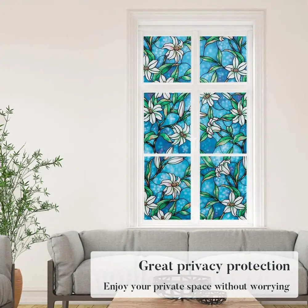 Витражная оконная пленка BUNPIG антиклейкая матовая из магнолии декоративная