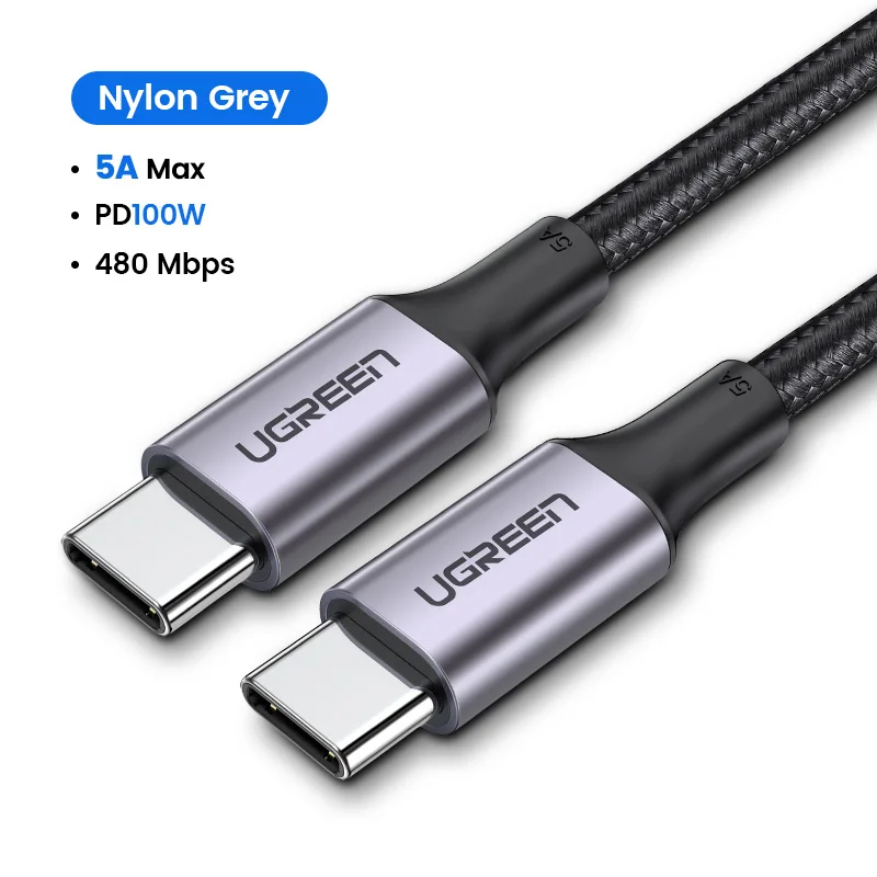 Ugreen Тип USB c 3.1 USB c штекерным Тип-C кабель Мужской быстро Зарядное устройство кабель для сяо 4c Nexus 5x, nexus 6 P, OnePlus 2, zuk Z1, Nokia N1 - Цвет: 5A Grey Nylon