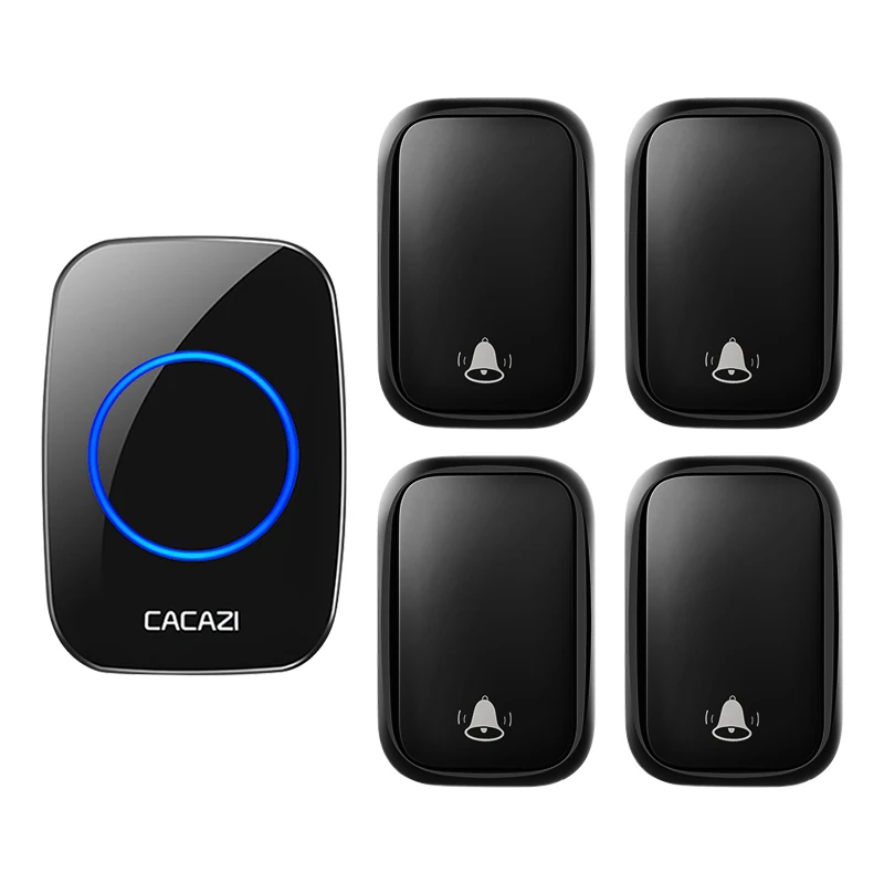 4 button 1 receiver CACAZI беспроводной без батареи требуется дверной звонок с автономным питанием 3 передатчика США ЕС Великобритании AU Plug 1 приемник Умный домашний звонок - Цвет: 4 button 1 receiver