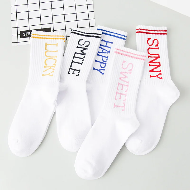 Женские хлопковые носки с буквенным принтом Белые Повседневные в Корейском