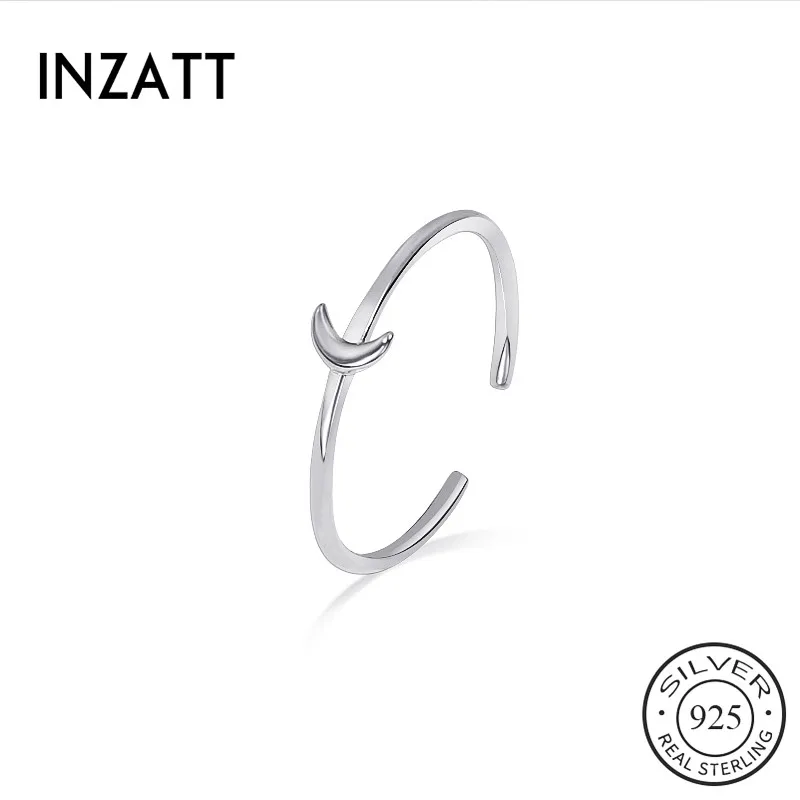 

INZATT Real 925 Sterling Silver Minimalist Moon Adjustable Ring For Fashion Women Party Cute Fine Jewelry Accessories Gift