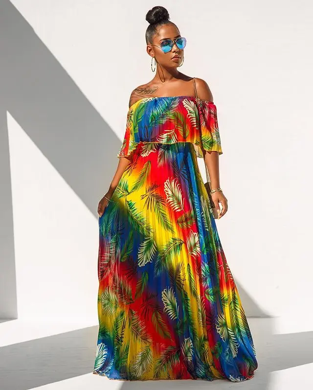 Женское шифоновое плиссированное платье макси длинное пляжное с градиентным