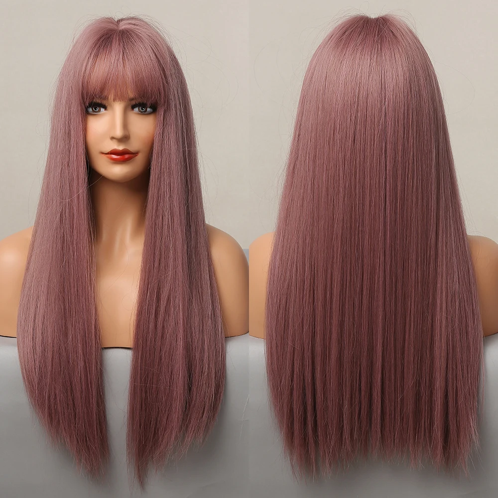 

ALAN EATON Long straight Synthetic Wigs with Bangs Cosplay Party Purple Lolita Hair Wigs for Women Girls Heat Resistant Fibre