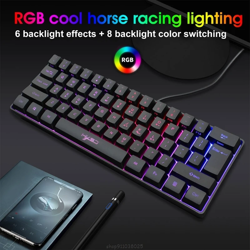 

HXSJ V700 USB Backlight 61 Keys Gaming RGB Keyboard for Gamers keyboard with Multiple Shortcut Key Combinations for PUBG Mar18