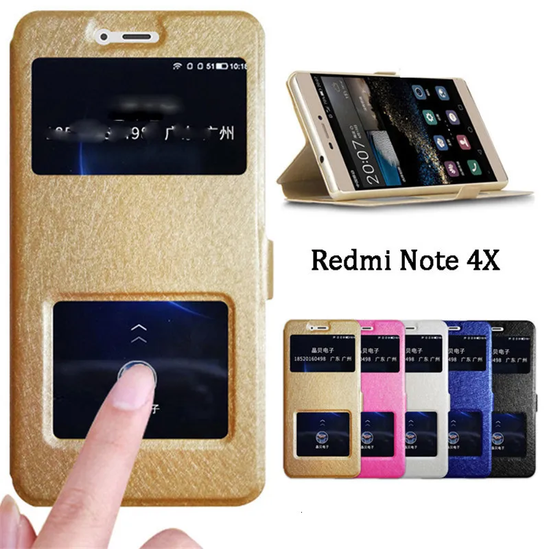 Global Phone Case For Xiaomi Redmi Note 4X Quick Answer View Window PU Leather Flip Cover 4 | Мобильные телефоны и