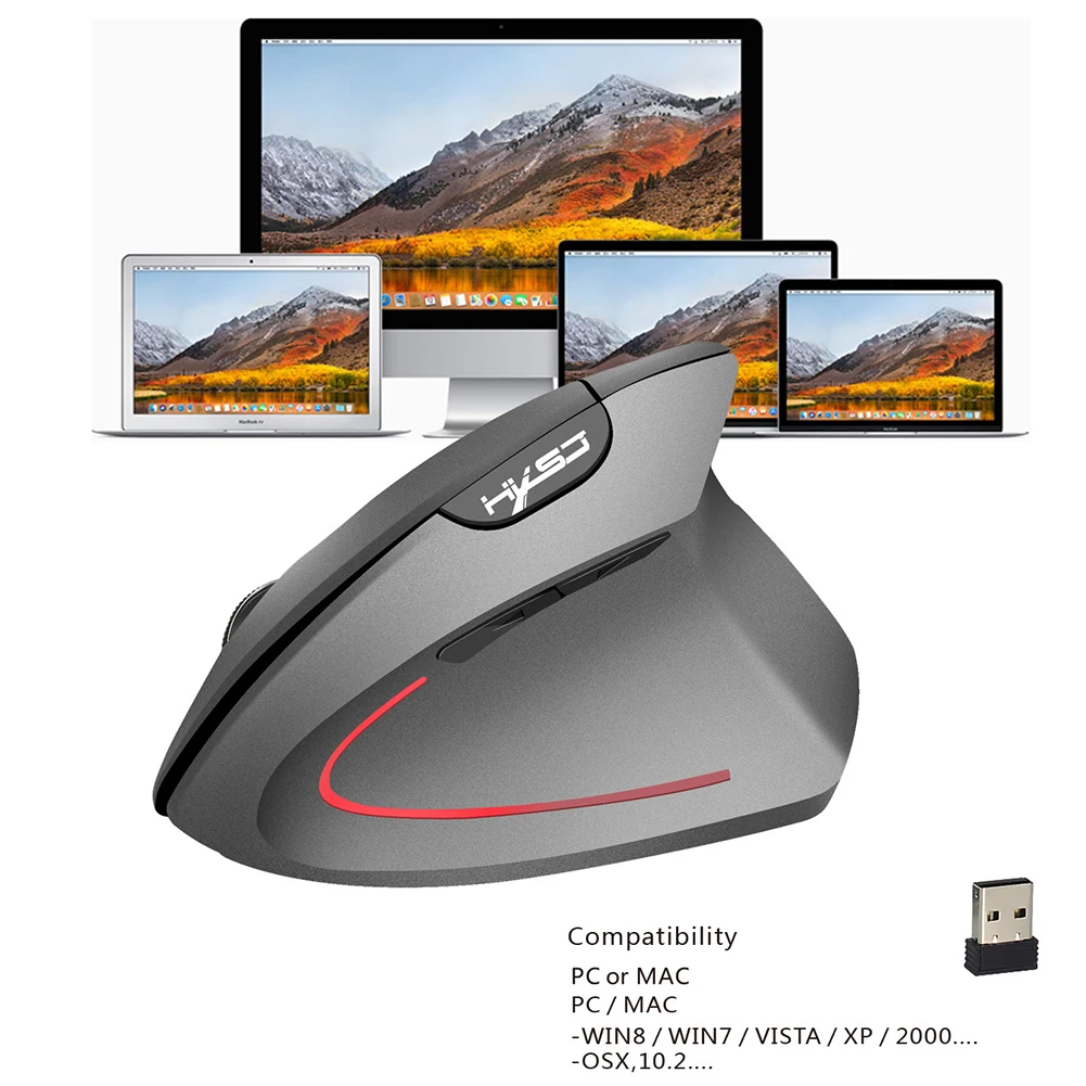 Hxsj 2,4G 2400 dpi беспроводная Вертикальная мышка эргономичная регулируемая мышь для игрового офиса Прямая#0824 Новинка