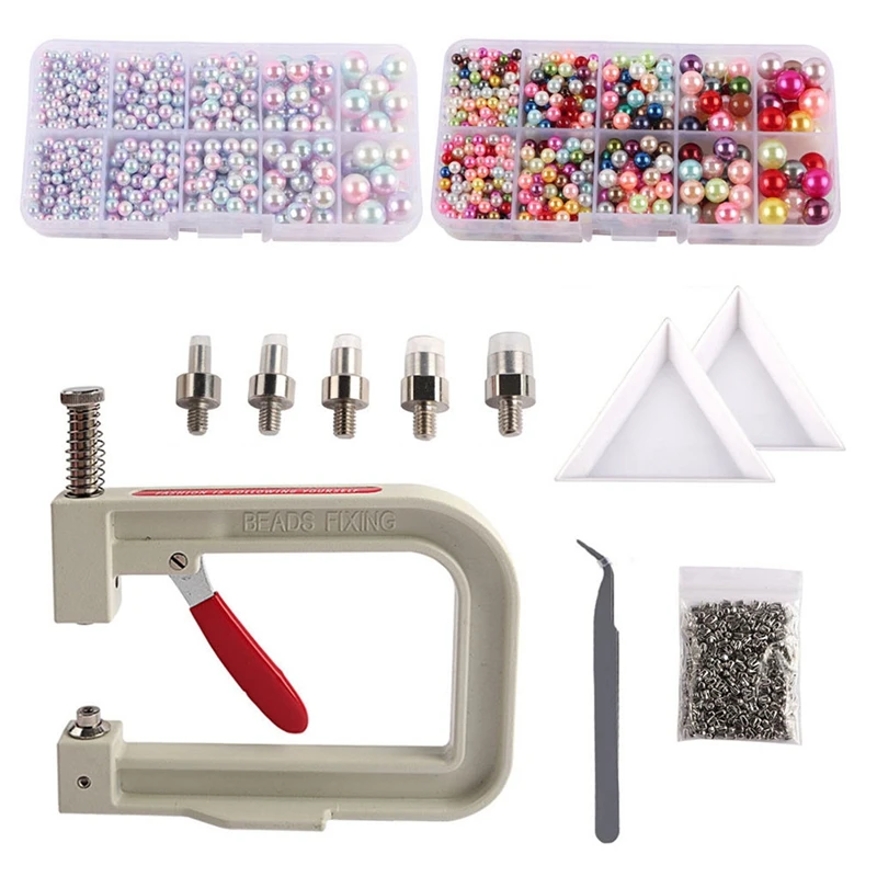 

Jewelry Pearl Setting Machine Tools Beads Rivet Fixing Machine with 5 Size Imitation Pearl Beads for Clothes DIY Craft