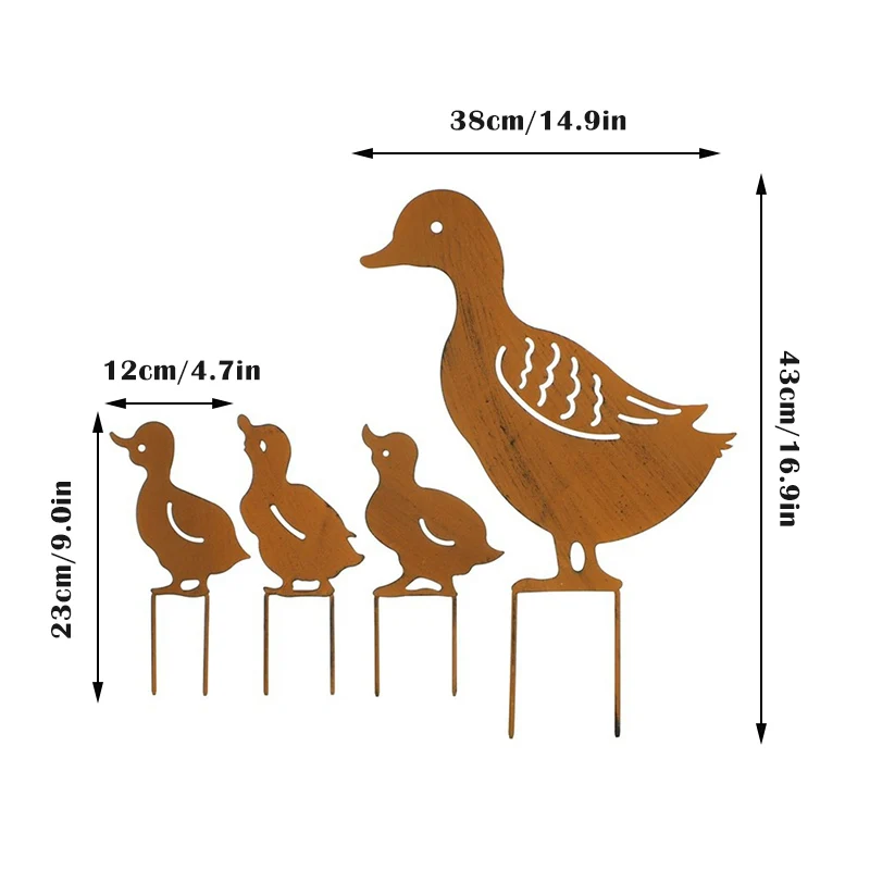 

4PCS/Set Metal Ducks Decorative Garden Stakes - Ducks Family Outdoor Silhouette Decoration Lawn Ornaments Gifts Set C1