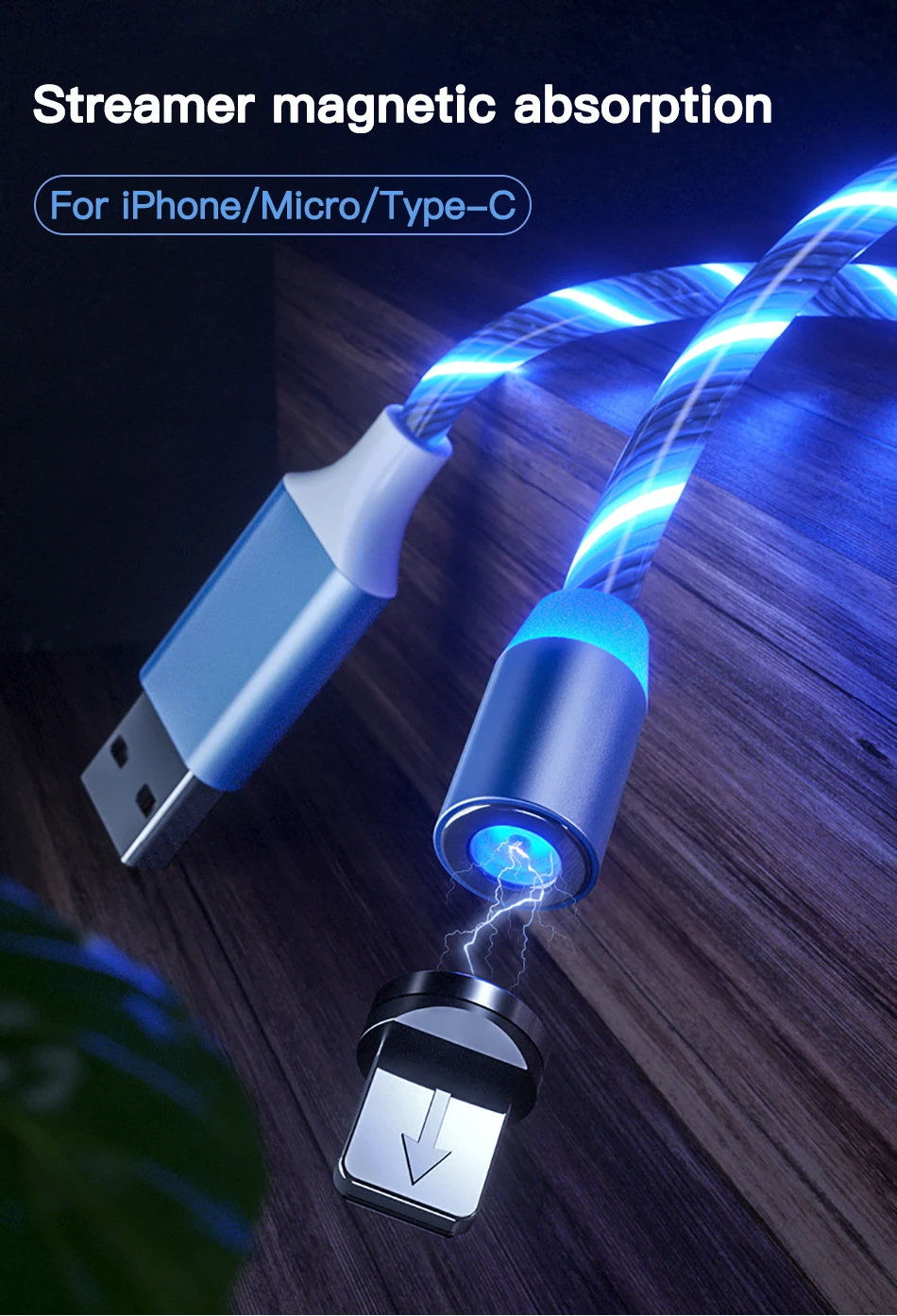 ACCEZZ Магнитный кабель для быстрой зарядки светодиодный кабель Micro usb type C для iPhone X 7 8 11 XS samsung Магнитный шнур для Android