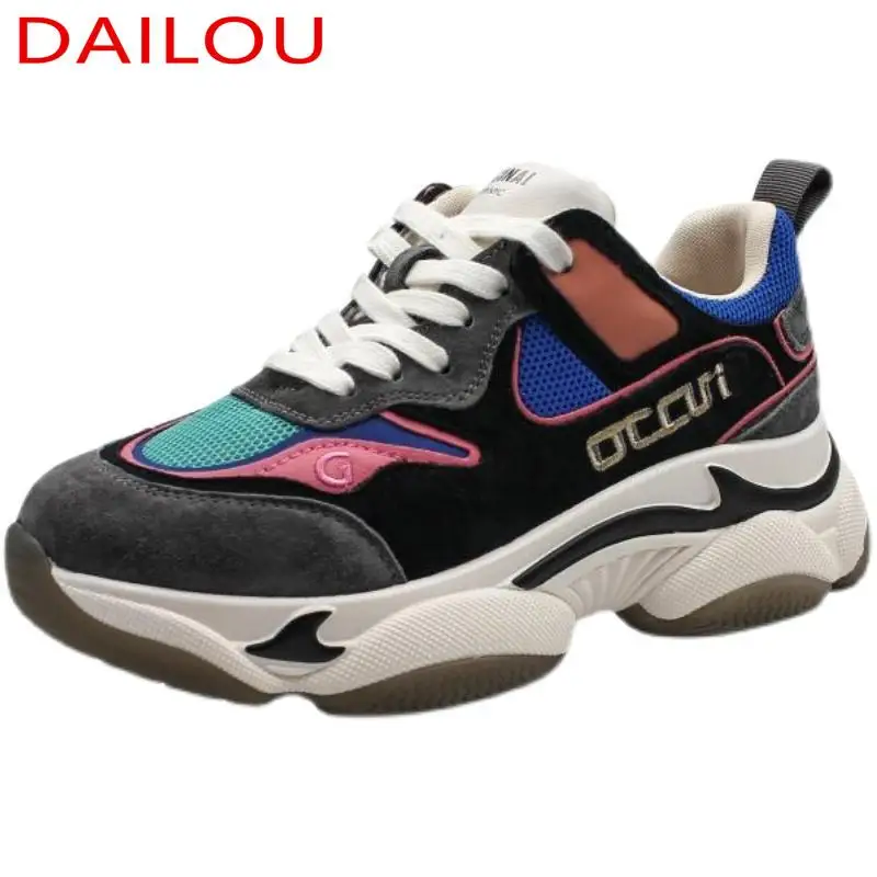 

Women's Shoes Lace-up Color Matching Platform Shoes Women Mesh Breathable Sneakers Spring 2021 Fashion Comfortable Casual Shoes