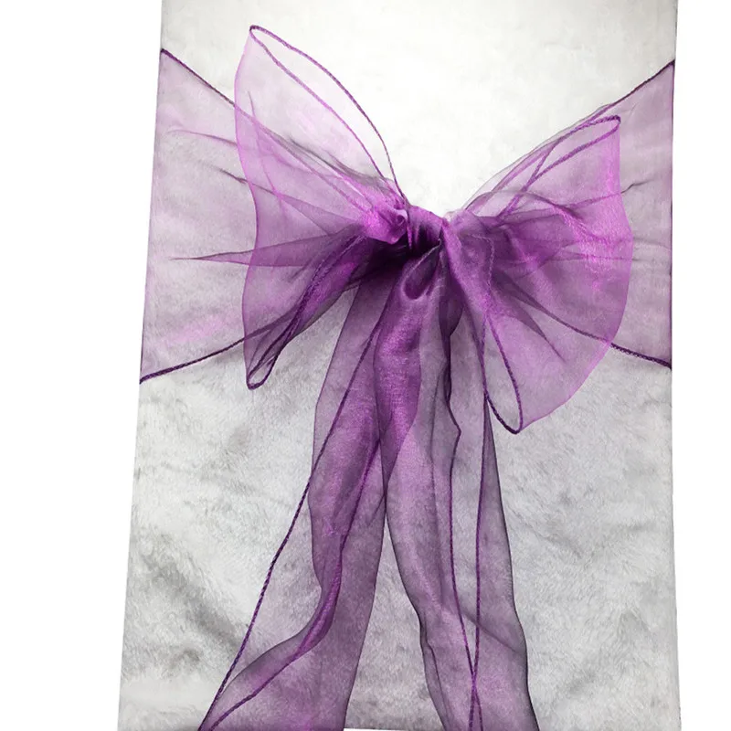 Purple WedFavor 100 шт персиковый хрусталь органза стул банты Свадебная лента на стул Галстуки для отеля банкета украшения - Цвет: Purple