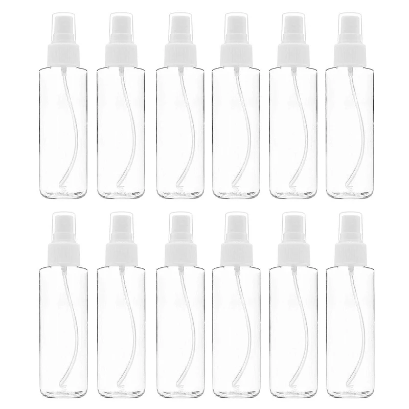 12 Pack Fine Mist Clear Spray Bottles 120 Ml (4 Oz) with Pump Spray Cap Reusable and Refillable Small Empty Plastic Bottles for