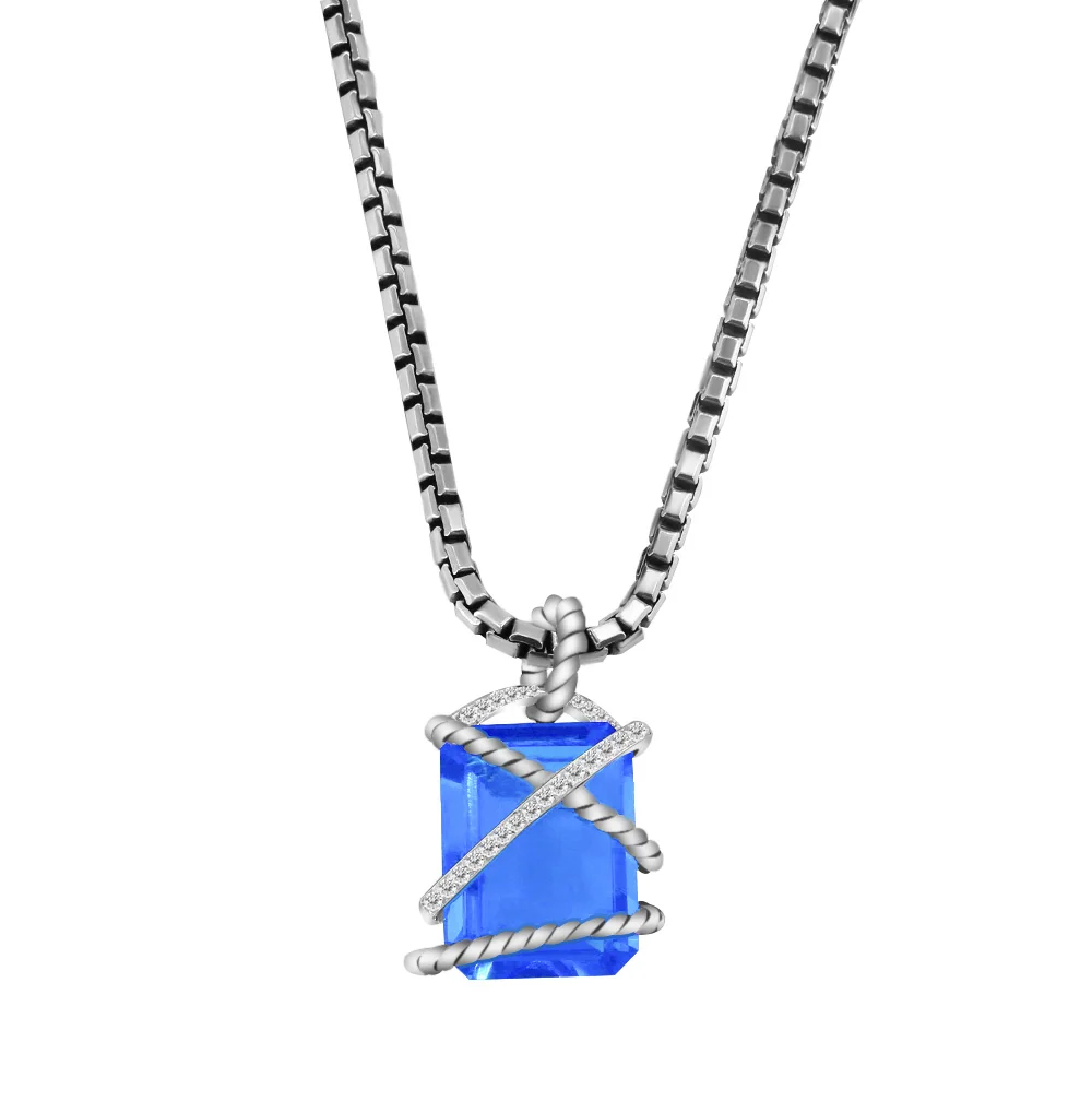 

Женское ожерелье из серебра 925 пробы с голубым топазом, 20 х15 мм