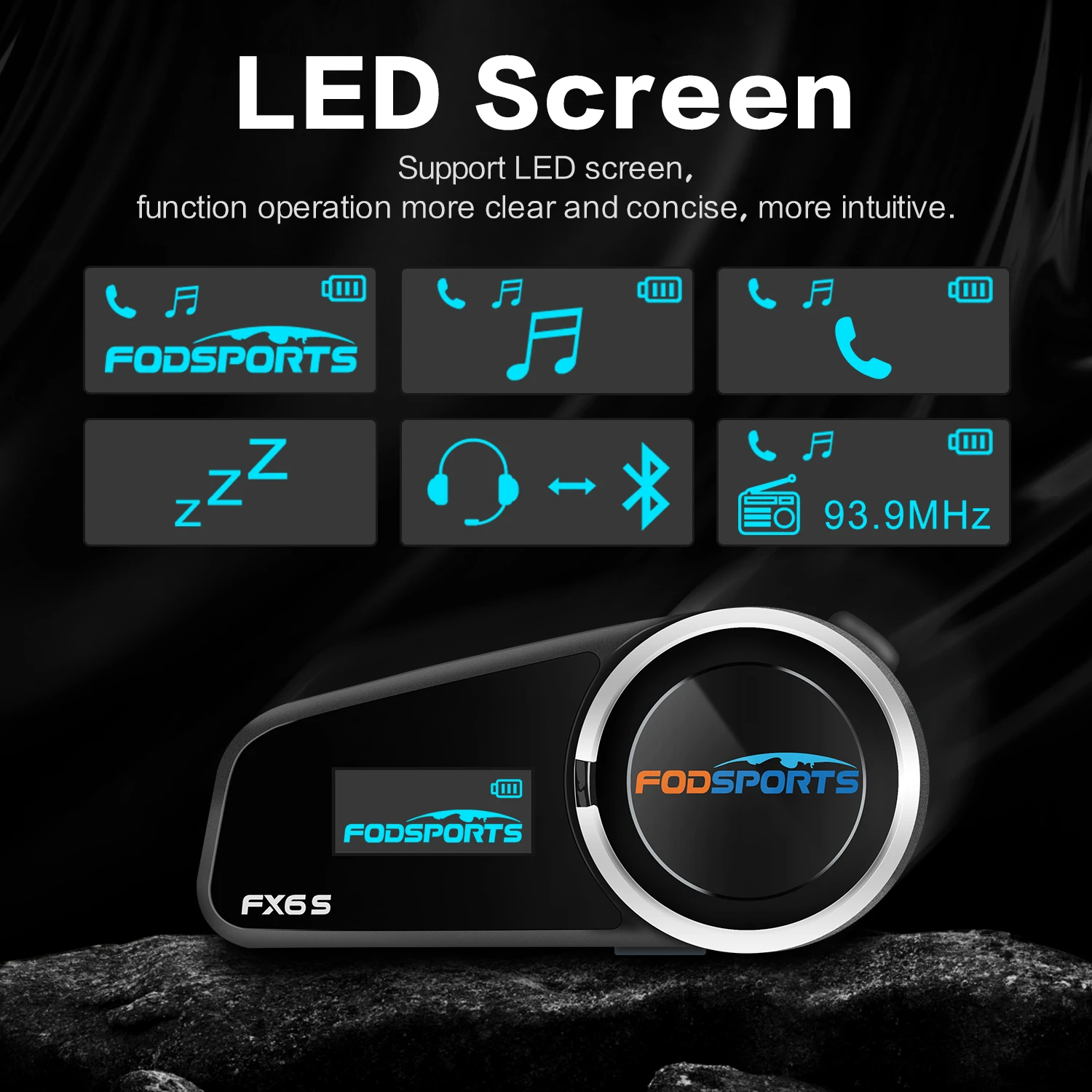

Fodsports FX6S Intercom Motorcycle Bluetooth5.0 Helmet Headset with LED screen for 6 Riders 1000m Intercomunicador Moto FM Radio